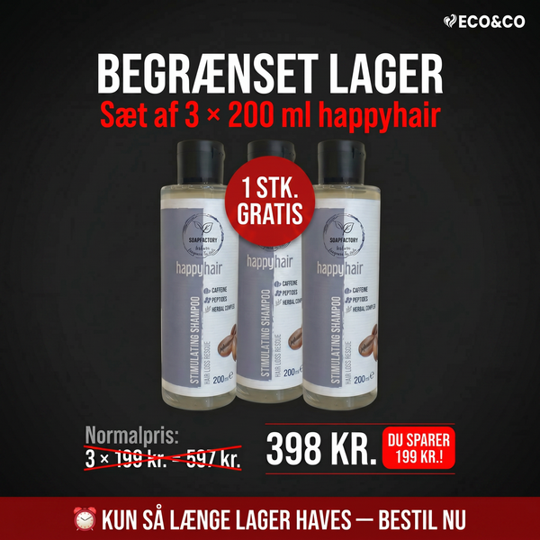 3 x 200 ml happyhair shampoo - BEGRÆNSET LAGER